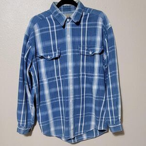 Vintage 90s Anchor Blue WKWR Workwear Blue Plaid Flannel, Men's Medium Western